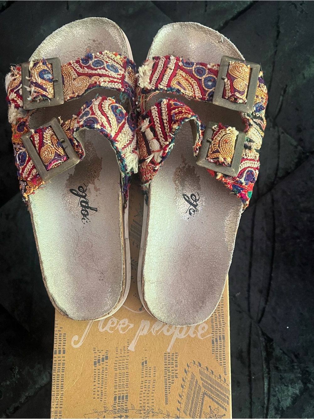 Free People Multicolor Embroidered Buckle Slide Sandals